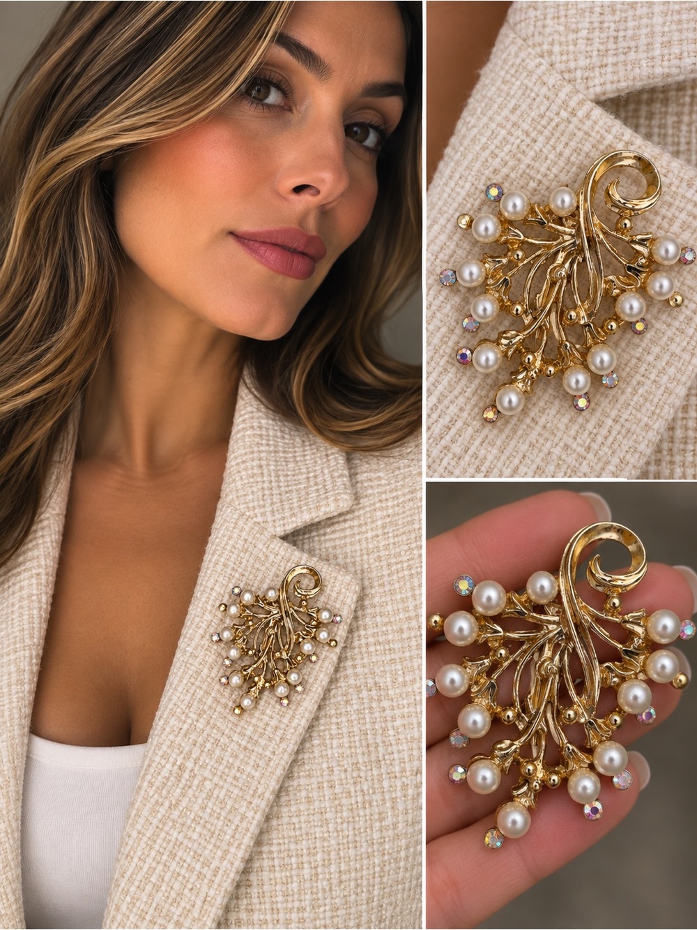 Gold Pearl Branch Brooch โ Elegant Women's Jewelry